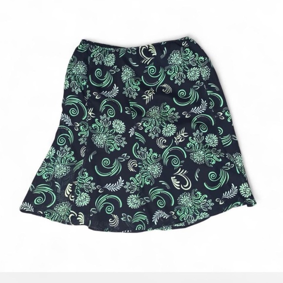 Floral Green dark brown floral scroll knee length fit flare Skirt size 10 Y2K - Picture 2 of 4